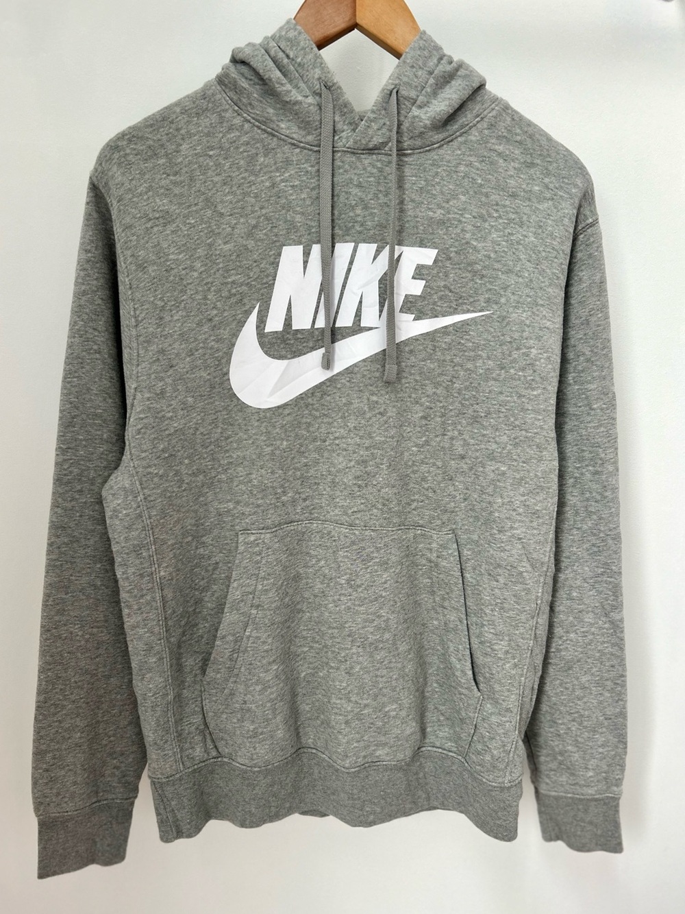 Nike Sportswear Men’s Grey Pullover Hoodie White Big Swoosh Size S